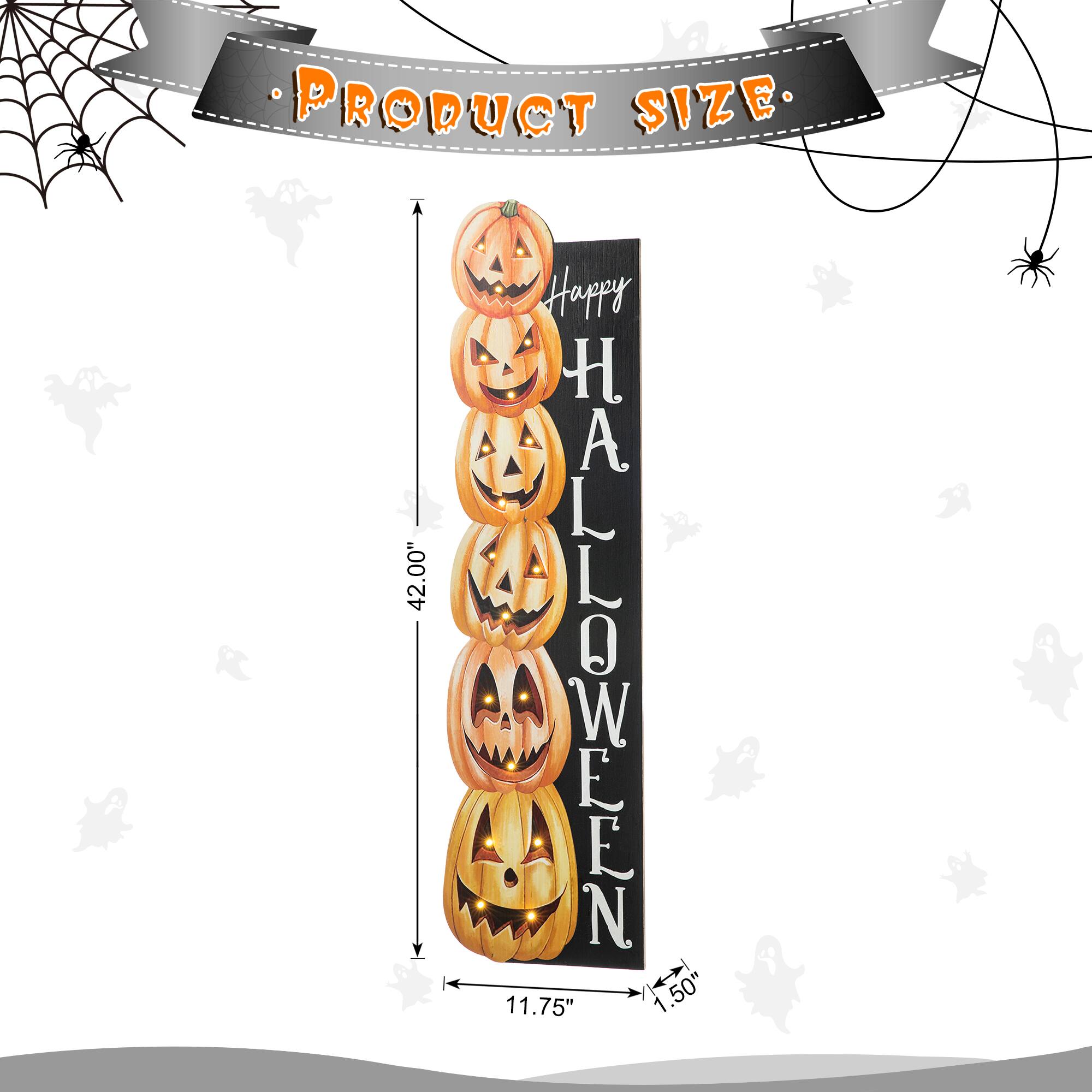 Glitzhome® 42" Lighted Halloween Wooden Stacked Pumpkins Porch Sign with Timer